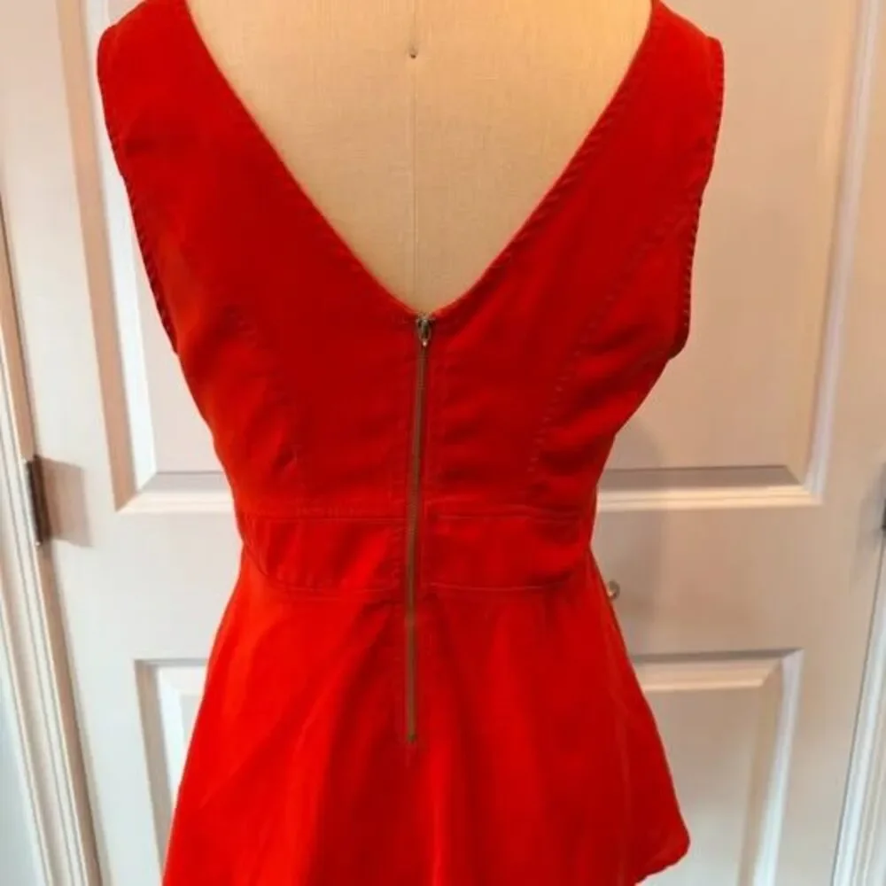 Orange Peplum Top Small Lattice Waist Cutout Flowy Tank - Picture 6 of 10
